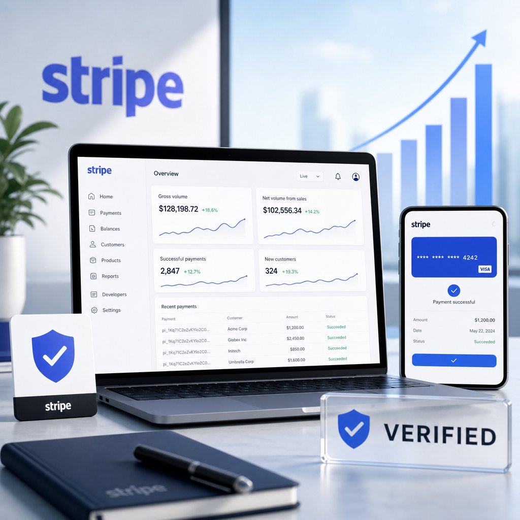 Secure Stripe payment dashboard with verified account badge